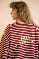 Bluza longsleeve w paski z bawełny bordowa
